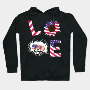 Cool US Flag Sunflowers Glasses Dog Face LOVE Pomeranian Dog Americans Independence USA July 4th Day Hoodie